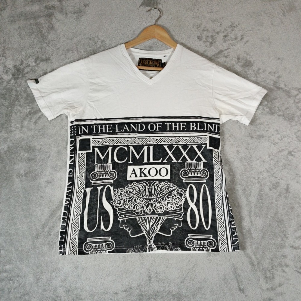 Akoo Shirt‎ Mens Medium White Short Sleeve Pullover Casual Streetwear TI Urban